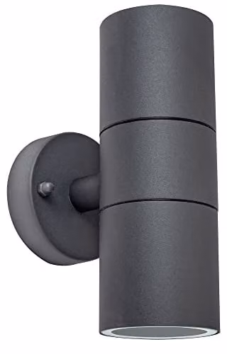 Luceco Up and Down Exterior Wall Light, Grey Stainless Steel and Glass, GU10, IP54 Rated