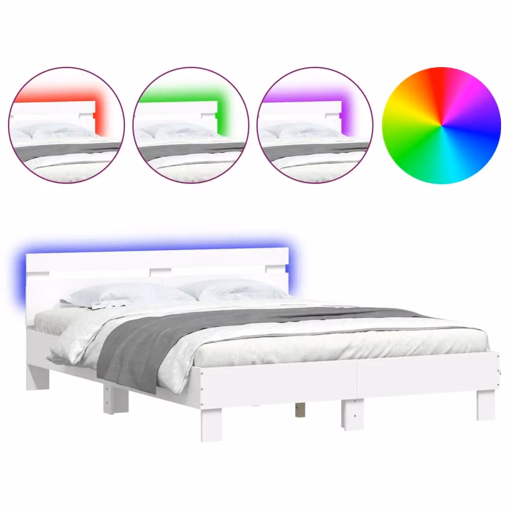 Berkfield Home Modern Bed Frame with LED Under-Bed Lighting and USB Charging Port in White, W/D/H: 140 x 190 cm – 2