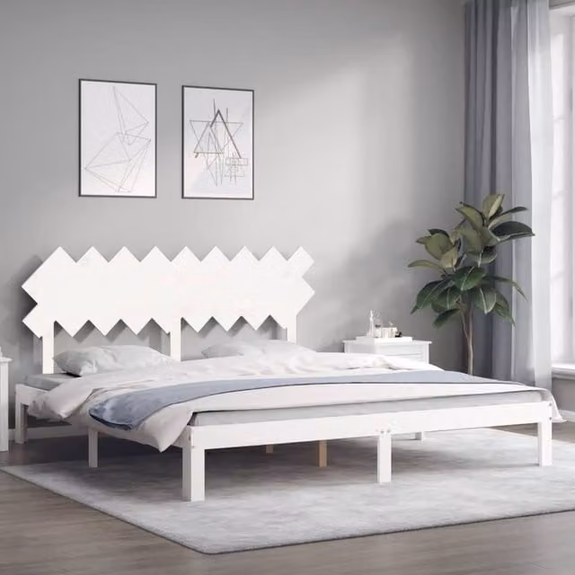 Berkfield Home Beautiful Bed Frame with Headboard, White Solid Pine Wood, Super King Size, H: 183.5 cm x W: 180 cm x D: 80.5 cm