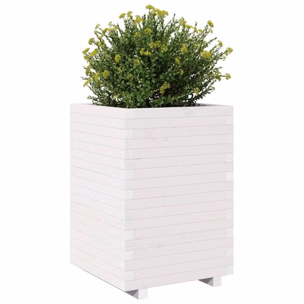 Berkfield Home Beautiful Garden Column Planter in White Solid Wood, W/D/H: 50 x 50 x 72.5 cm – 2