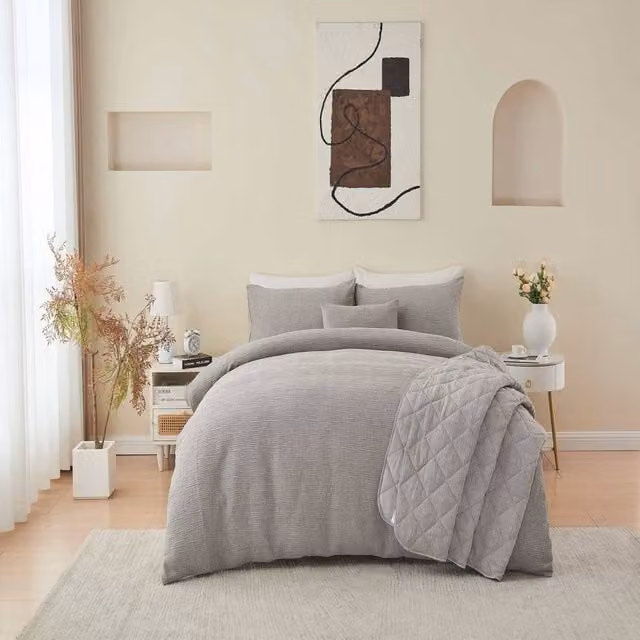 Portfolio Home Bergen Textured Quilted Bed Throw in Silver, W: 200 cm, D: 230 cm