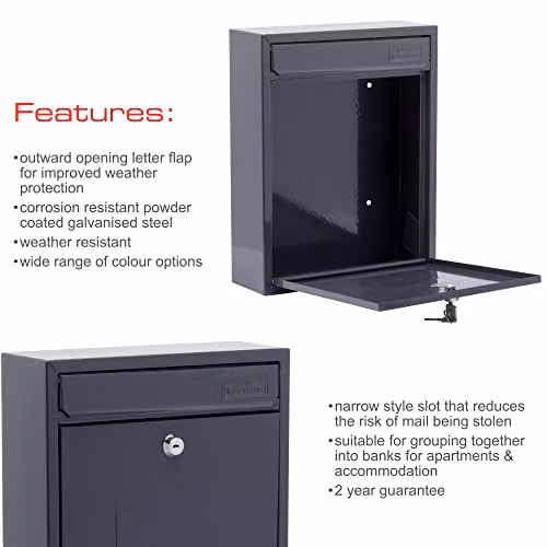 Burg-Wächter MB05A Anthracite Compact Wall Mounted Galvanised Steel Postbox W/D/H: 26 x 33 x 9 cm – 2