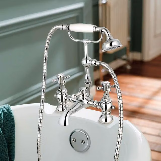 Nes Home Churchill Traditional Deck Mounted Bath Shower Mixer Tap with Handheld Kit in Silver – 1