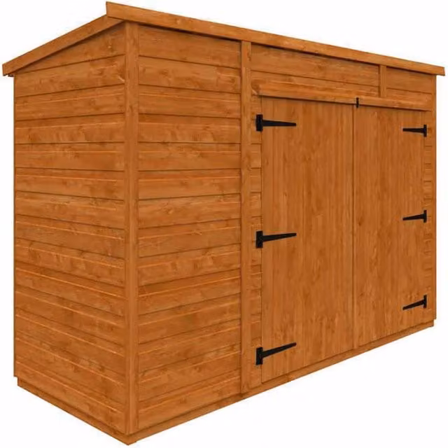 Buttercup Farm 8x3 Flex Pent Bike Store in Burnt Orange with Double Doors, W: 90 cm, D: 243.8 cm, H: 179.1 cm – 1