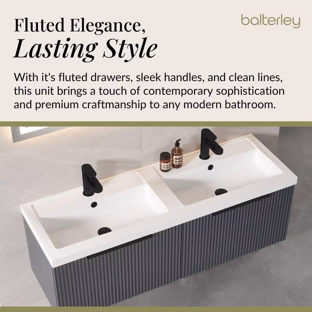 Balterley Fluted Front Wall Hung 2 Drawer Vanity Basin Unit, Dark Grey, W: 120 cm, D: 39.9 cm, H: 120 cm – 3