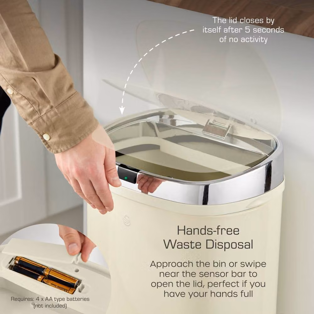 Swan 42L Square Sensor Bin in Beige Stainless Steel H 62 cm x W 34 cm x D 42 cm – 2