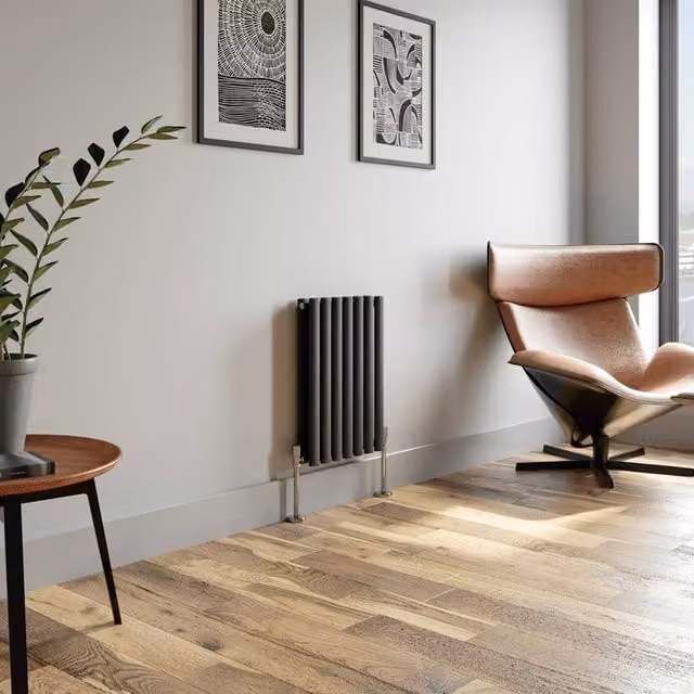 Temprazo Vertical Oval Tube Double Panel Designer Radiator in Anthracite Grey, H: 160 cm, W: 36 cm, D: 7.9 cm