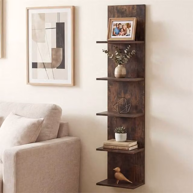 FORGEVIO Industrial Brown Wood and Metal Wall-Mounted Organizer with Back Panel
