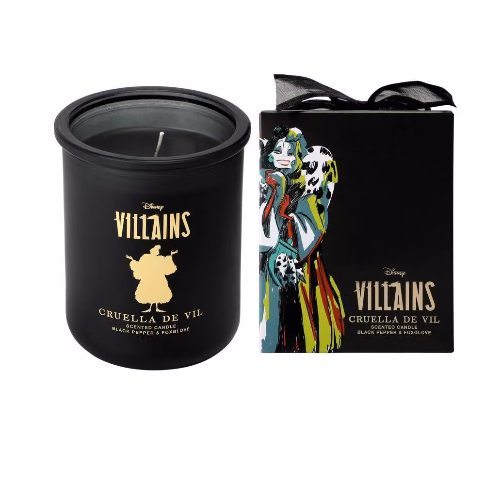Disney Villains Cruella De Vil Black Pepper and Foxglove Scented Candle, Black and Gold, 252g – 2