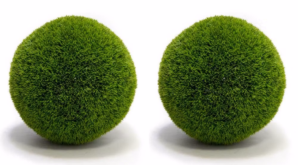 Primrose Pair of Green Artificial Grass Effect Hanging Topiary Balls with Chain, Diameter: 38 cm – 3