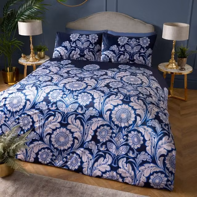 Laurence Llewelyn-Bowen Romilly Blue Floral Jacquard Reversible Duvet Cover Set, 200 x 200 cm – 1