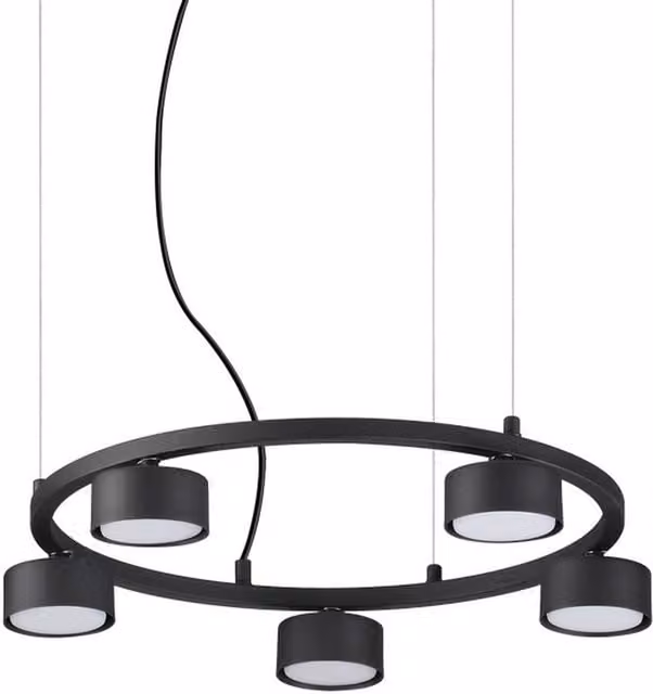 Ideal Lux Minor 5-Light Circular LED Pendant Lamp in Black