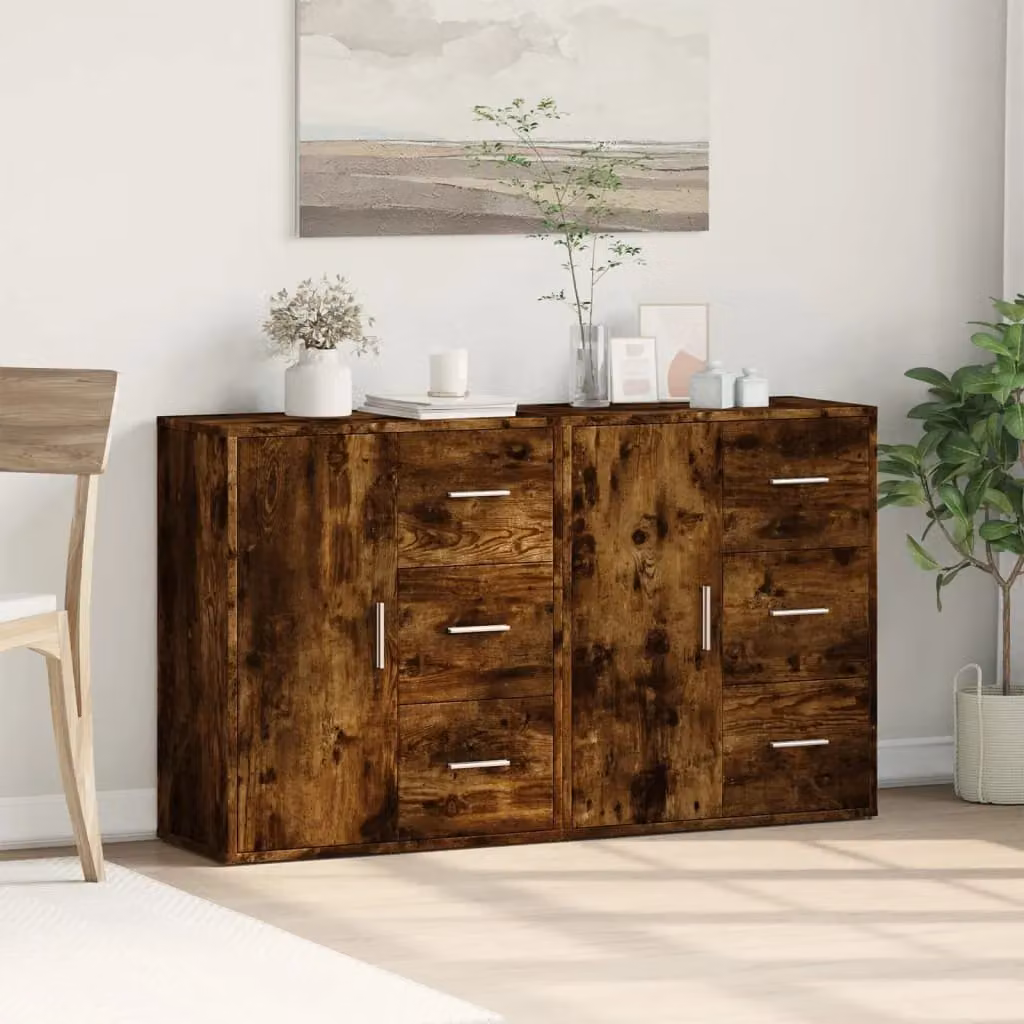Berkfield Home Set of 2 Smoked Oak Sideboards in Brown, W/D/H: 60 x 31 x 70 cm – 2