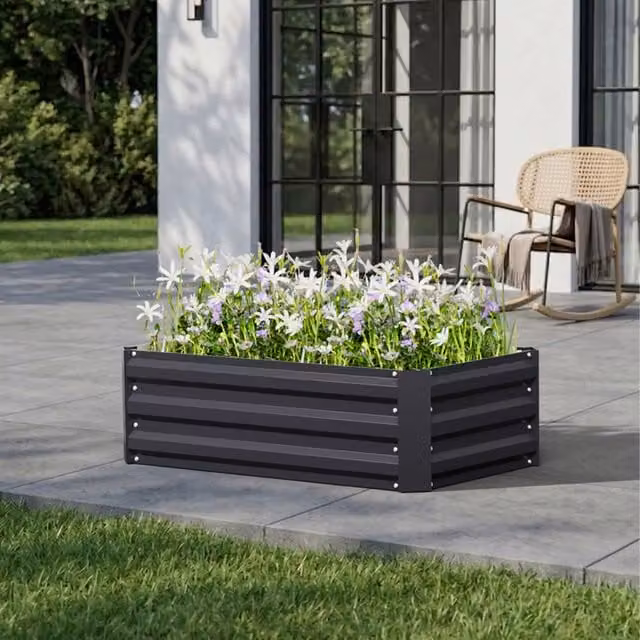 Breeins Galvanised Steel Raised Garden Bed Planter in Anthracite Grey, 60 cm