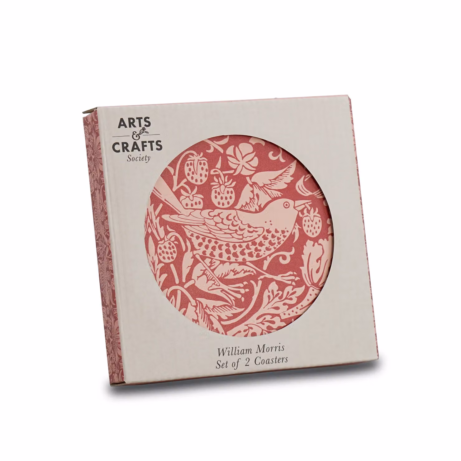 Half Moon Bay William Morris Strawberry Thief Set of 2 Square Stoneware Coasters in Pink and Multicolour – 2