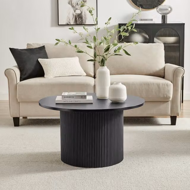 FurnitureboxUK Penrose Round Pillar Coffee Table in Black Veneer