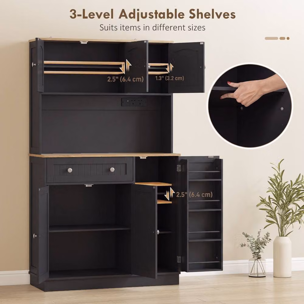 HOMCOM Black Pantry Storage Cabinet with Adjustable Shelves and Hinged Doors – 4