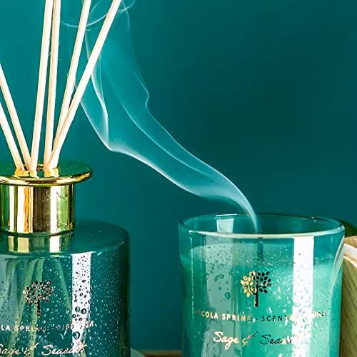 Nicola Spring Sage & Seasalt Scented Candle and Reed Diffuser Gift Set, Green, 130g Soy Wax Candle and 200ml Diffuser – 4