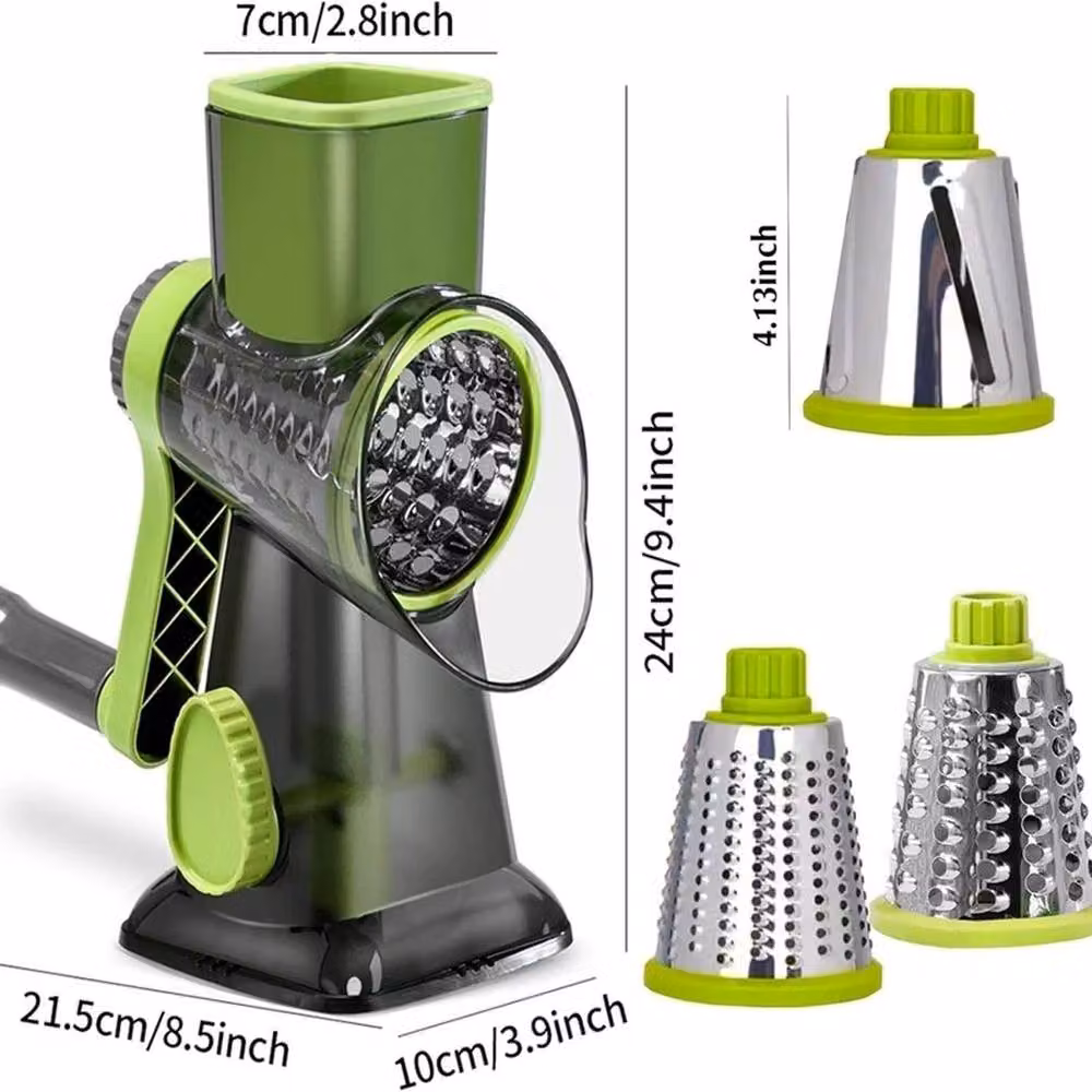 NESTLUNE 3 in 1 Rotary Vegetable Shredder and Round Cheese Grater with Multiple Blades, Green, W: 100 cm, D: 100 cm, H: 24 cm – 2
