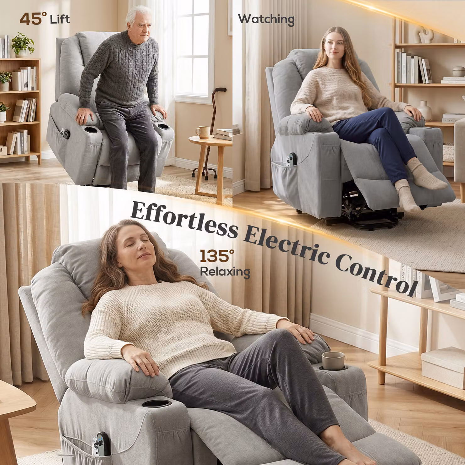 HOMCOM Power Lift Recliner Chair with Pocket Spring and Wide Backrest in Light Grey – 5