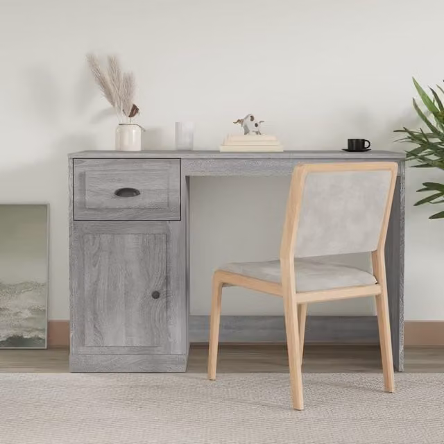 Berkfield Home Computer Desk with Drawer in Grey Sonoma, W/D/H: 115 x 50 x 75 cm