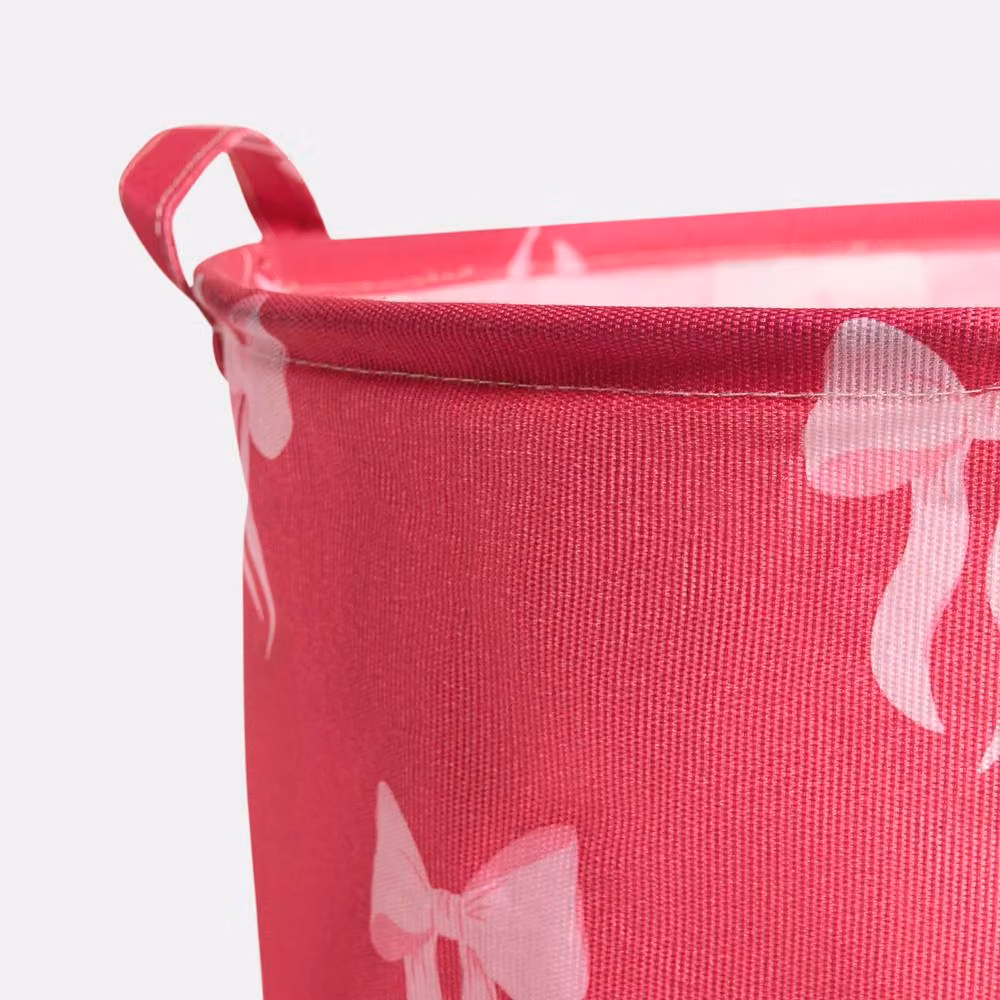 OHS Kids Bows Print Fabric Laundry Basket and Toy Organiser with Handles, Pink – 3