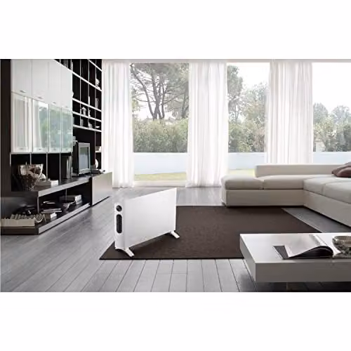 DeLonghi 2400W Freestanding Thermo Convector Heater with Thermostat, Timer and Tilt Protection in White or Grey – 4