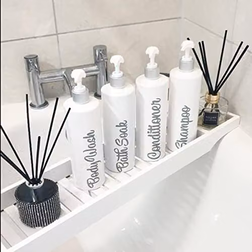 Almineez Luxury Bamboo Wood Bath Tub Caddy Tray, Water Resistant Bathroom Organiser in White – 1