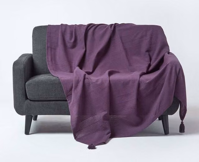 Homescapes Purple Cotton Rajput Ribbed Woven Throw, W/D/H: 360 x 255 x 1 cm – 1
