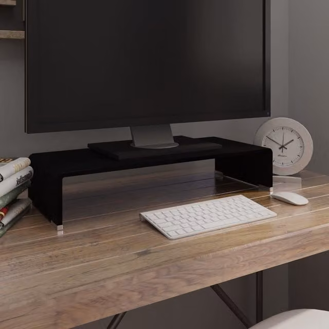 Berkfield Home Black Glass TV Stand and Monitor Riser, W/D/H: 60 x 25 x 11 cm