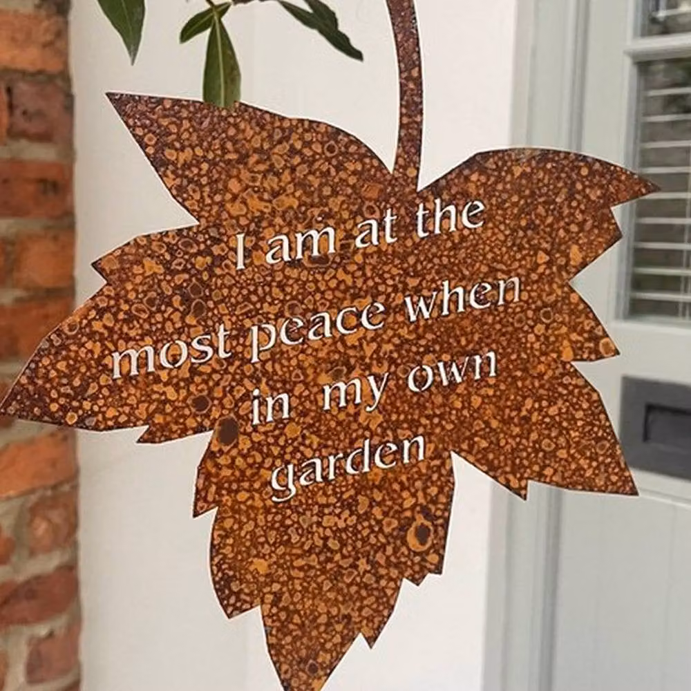 Poppyforge Falling Leaves I Am At The Most Peace Garden Wall Art, Bronze Metal Floral Hanging Decor, W: 20.3 cm, H: 25.4 cm – 2