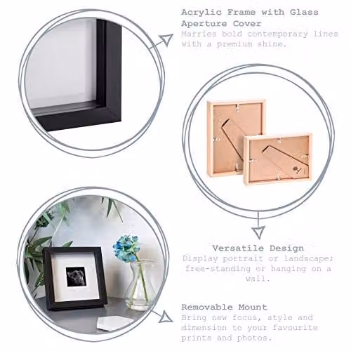 Nicola Spring 2 Piece White Square 3D Shadow Box Photo Frame Set with Glass Aperture