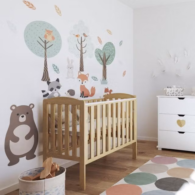 Viculii Waffi Space Saver Cot in Natural Solid Wood with Medium Foam Mattress in Beige