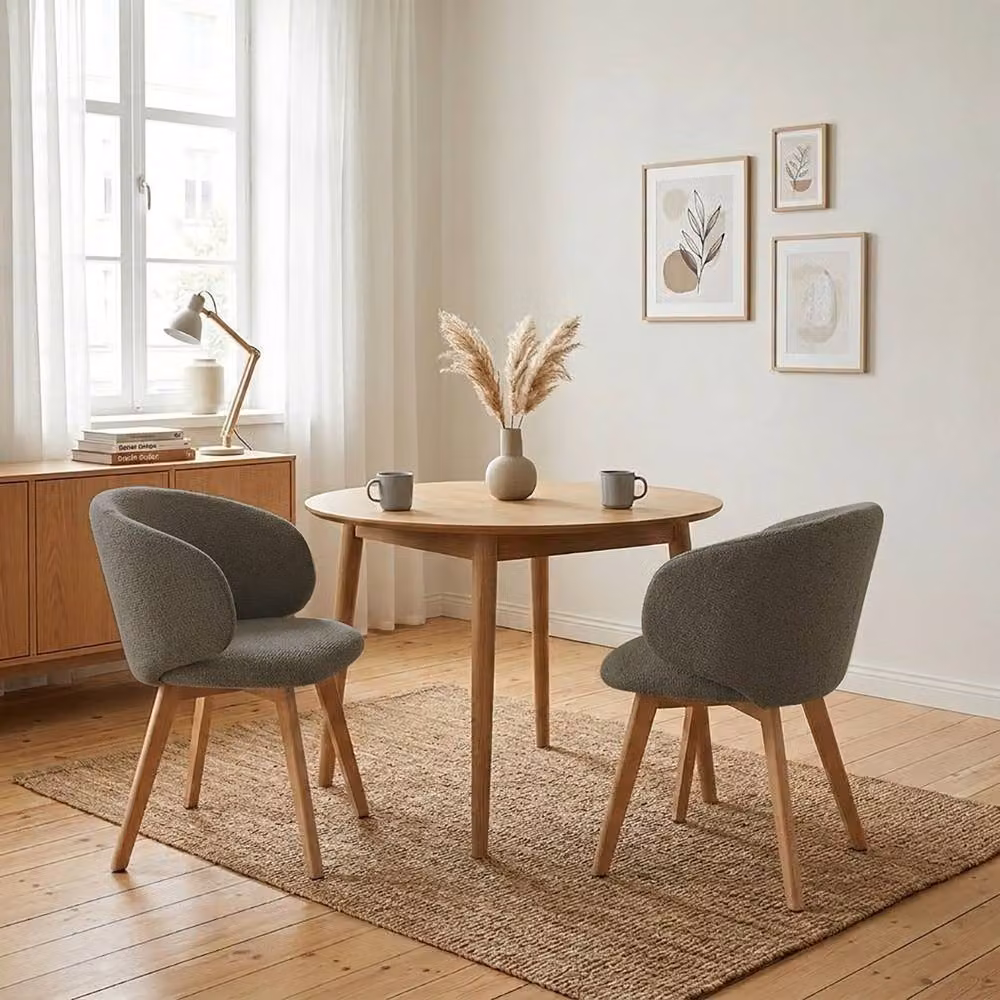 CALICOSY Solene Set of 2 Brown Fabric Dining Chairs with Beech Wood Legs, Height: 79 cm – 2