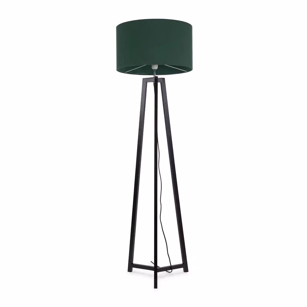 ValueLights Lottie Black Wood Tripod Floor Lamp with Green Fabric Drum Shade, H 148 cm x W 45 cm x D 45 cm – 2