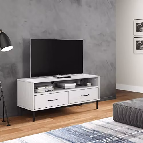 vidaXL OSLO TV Cabinet in White Solid Pine Wood with Metal Legs – 2