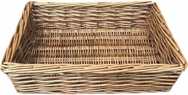 Red Hamper Antique Wash Straight Sided Rectangular Wicker Rattan Tray in Brown, Width: 30 cm