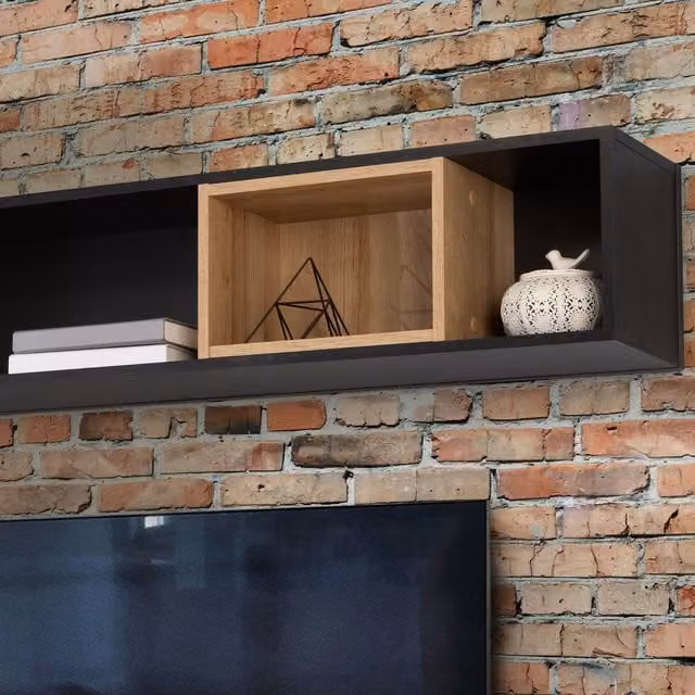 Furniture To Go High Rock Wall Mounted Shelf in Matt Black and Riviera Oak