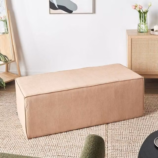 Wyld Haus Beige Corduroy Jumbo Pouffe Upholstered Bed Bench and Footstool – 1