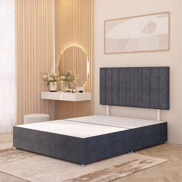 Somnior Beds Ltd Arizona Plush Velvet Divan Bed Base with Drawers and Headboard, Anthracite Grey, W/D/H: 90 x 190 cm