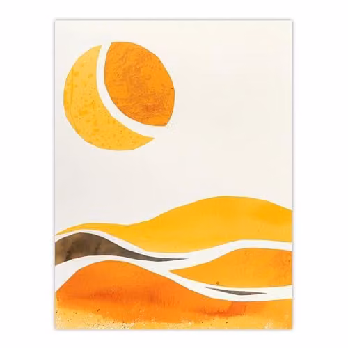 Artery8 Abstract Orange and Amber Landscape Hills and Sun Wall Art Poster Print on Thick Paper, 18 x 24 Inch – 1