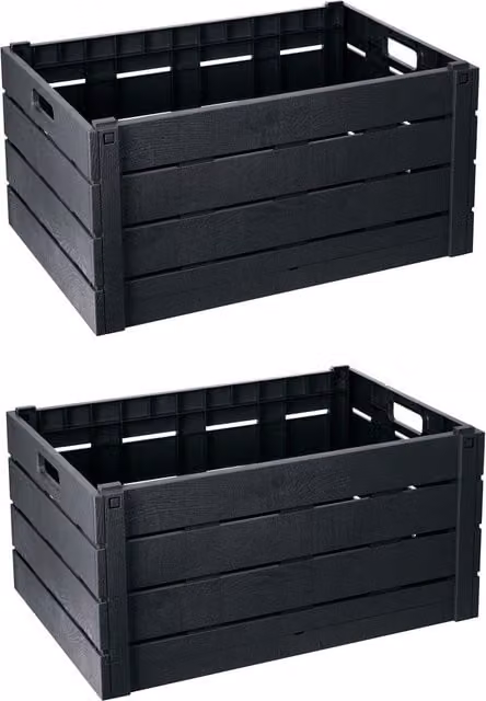 Strata Stackable and Foldable Plastic Crate with Handles in Grey and Black