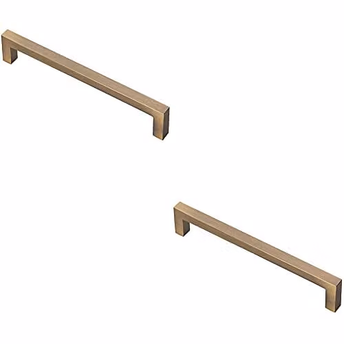 Loops 2 Pack Square Block Bar Pull Handles in Brushed Antique Brass, 170 x 10 mm with 160 mm Fixing Centres