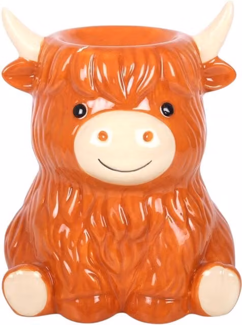 Something Different Wholesale Ceramic Highland Cow Oil Burner and Wax Warmer in Brown and Orange, W/D/H: 15.5 x 12.0 x 11.5 cm
