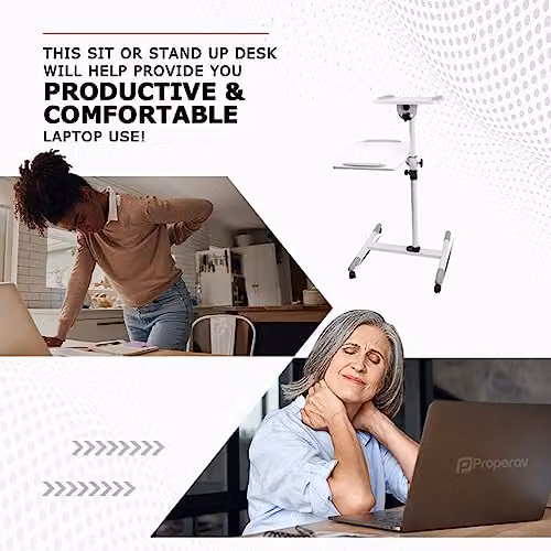 Properav Mobile Desk Workstation and Projector Trolley in White, Height Adjustable 85-110 cm, 10 kg Capacity – 5