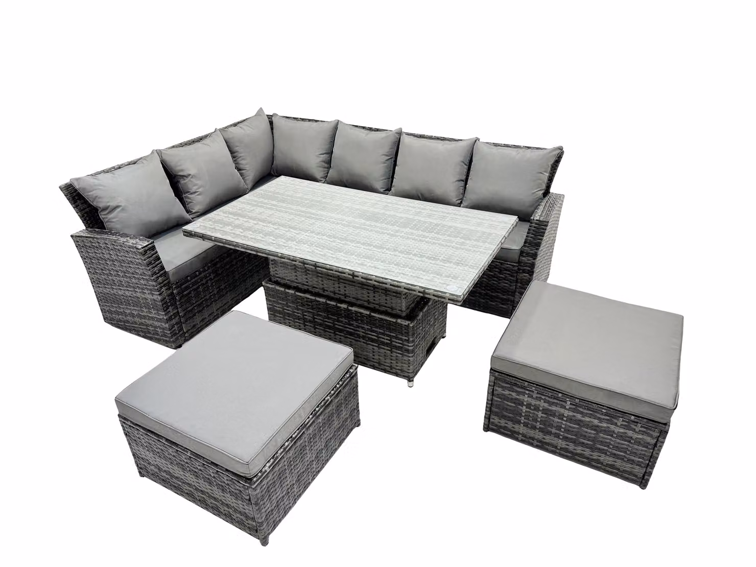 Fimous Poly Rattan Outdoor Patio Corner Sofa Set with 2 Large Stools in Dark Grey – 2