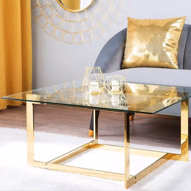 Wyld and Coco Gold Metal Frame Glass Coffee Table W/D/H: 80 x 80 x 40 cm – 1