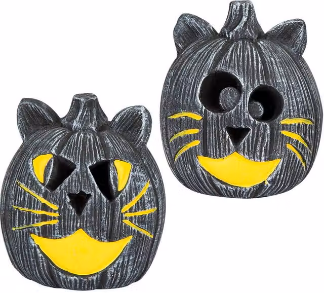 VFM e-Store Halloween LED Pumpkin Cats in Grey, 2 Pack