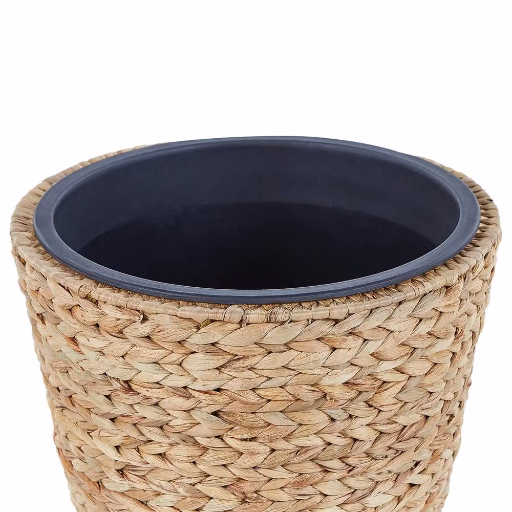 Wyld and Coco Set of 3 Natural Water Hyacinth Round Tabletop Planters with Synthetic Inserts in Brown – 4