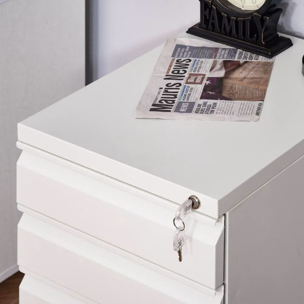 STILVORA 3-Drawer Metal Filing Cabinet with Lock and Castors, White, W/D/H: 60 x 39 x 48 cm – 5
